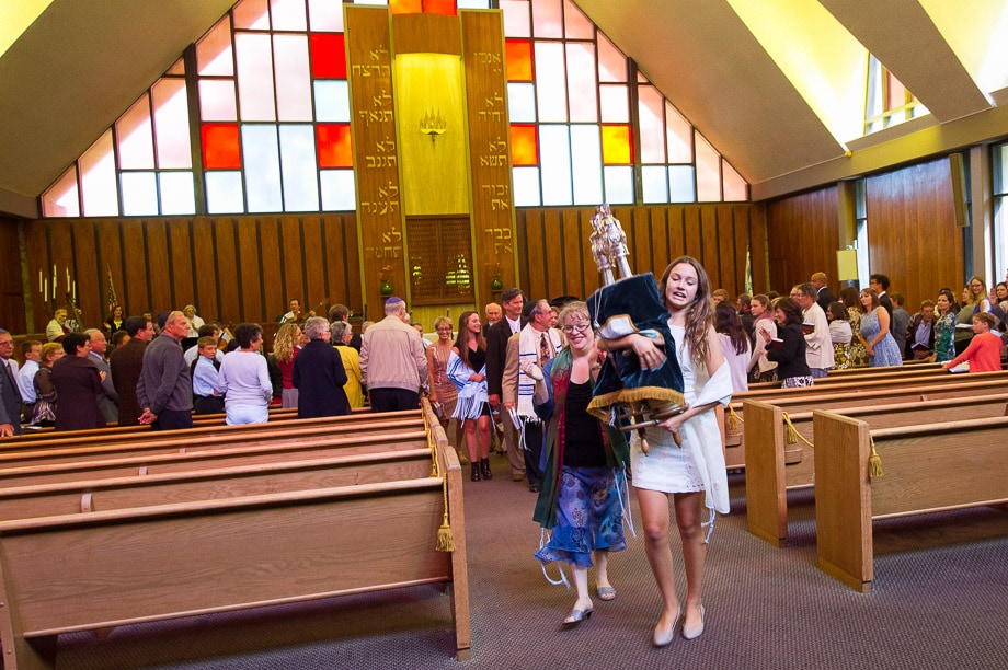 Zoe carries the torah during the processional during her Bat Mitzvah service followed | Rabbi Katie Mizrahi - Temple Ohr Shalom