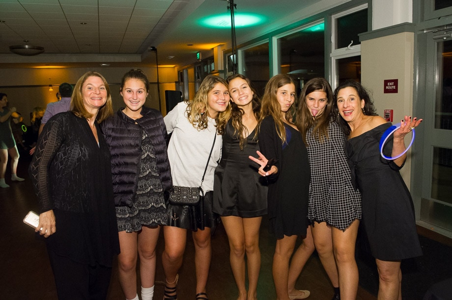 Zoe Waxman Crew, Bela Crews, Norma Jo Waxman and friends pose for a group photo during Zoe's Bat Mitzvah Celebration at the Lake Merced Boathouse