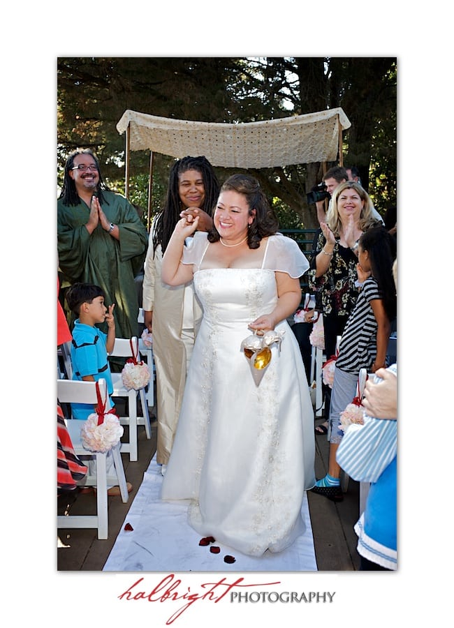 Brides walking down the aisle - LGBT Wedding - Joaquin Miller Park and Community Center - Oakland Wedding