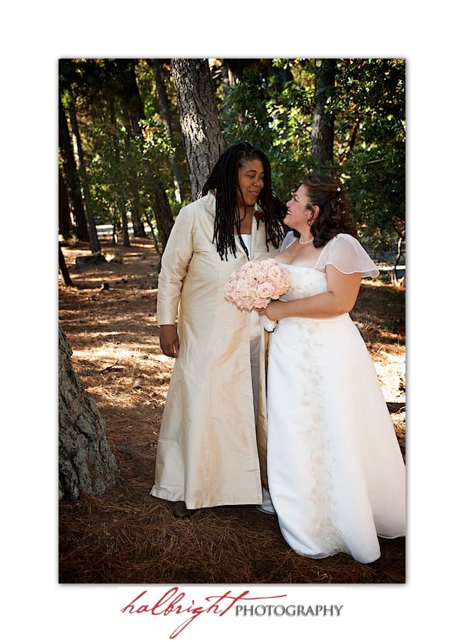 Portrait of Brides in Redwood Grove - LGBT Wedding - Joaquin Miller Park and Community Center - Oakland Wedding