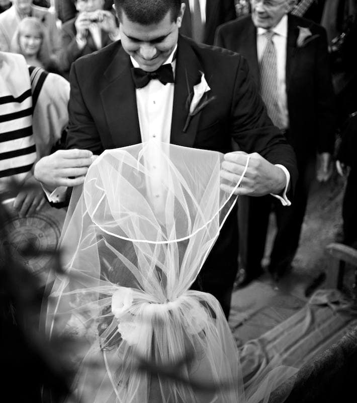 Greeting his bride during the Bedeken - Jewish Wedding - Bodega Bay Wedding