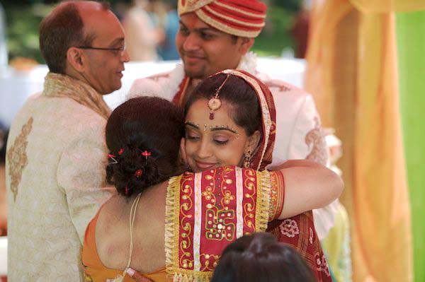 Bride and Groom hug family - Gilroy Gardens - Indian Wedding