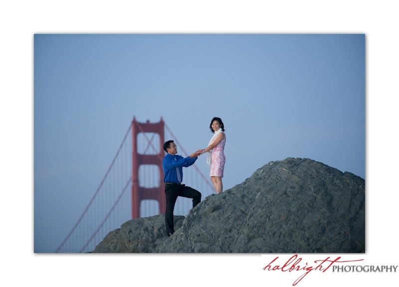 Nhi and Gordon - Baker Beach at Sunset - Engagement Portrait in front of Golden Gate Bridge